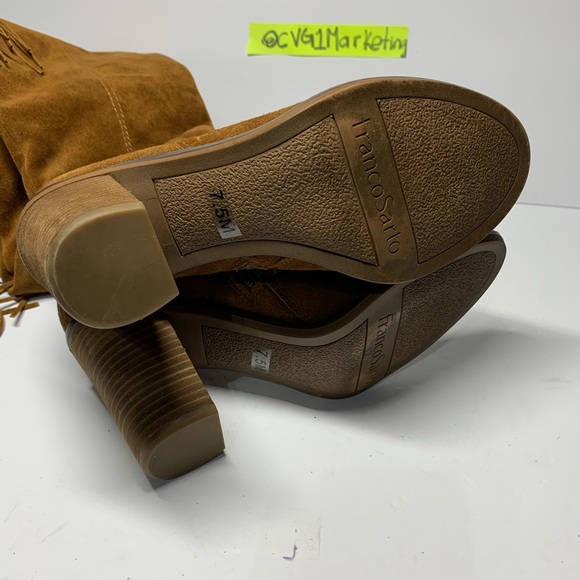 Franco Sarto Elnora Tall Suede Over The Knee Boots Brown Boho Fringe Size 7.5 M - Picture 13 of 15